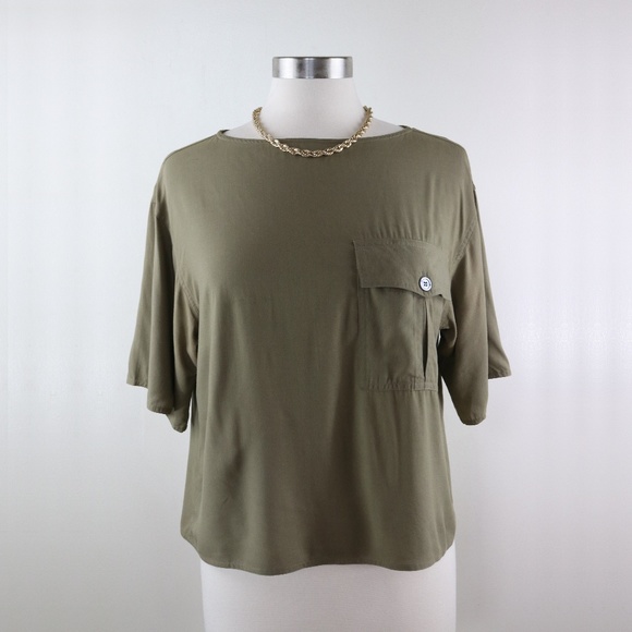 Talbots Taupe Tan Crop M Top - Picture 1 of 5
